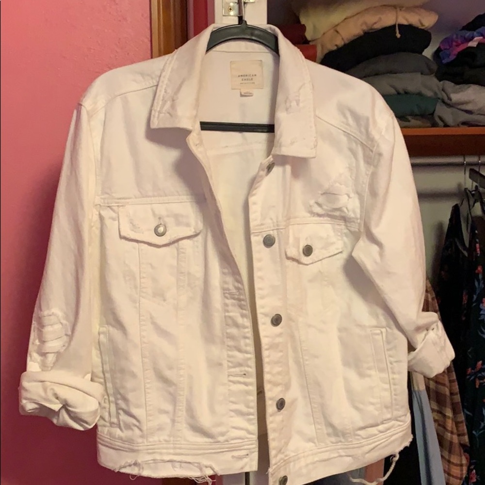 Distressed White Denim Jacket